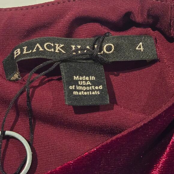 Black Halo NWT Arlo Dark Red Berry Velvet Draped Cocktail Mini Dress, Size 4 - Picture 8 of 12